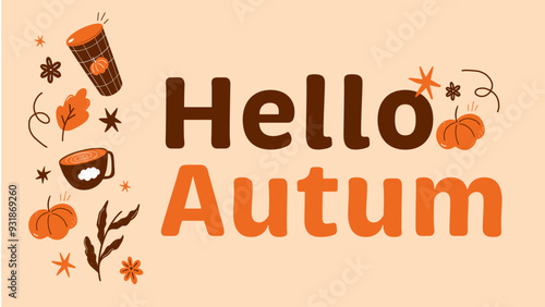 Bannière vectorielle illustrée sur le thème de l'automne avec le message "Hello Automn"