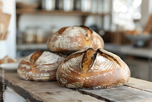 Wallpaper Mural Freshly Baked Artisan Bread Loaves on a Rustic Wooden Table Torontodigital.ca