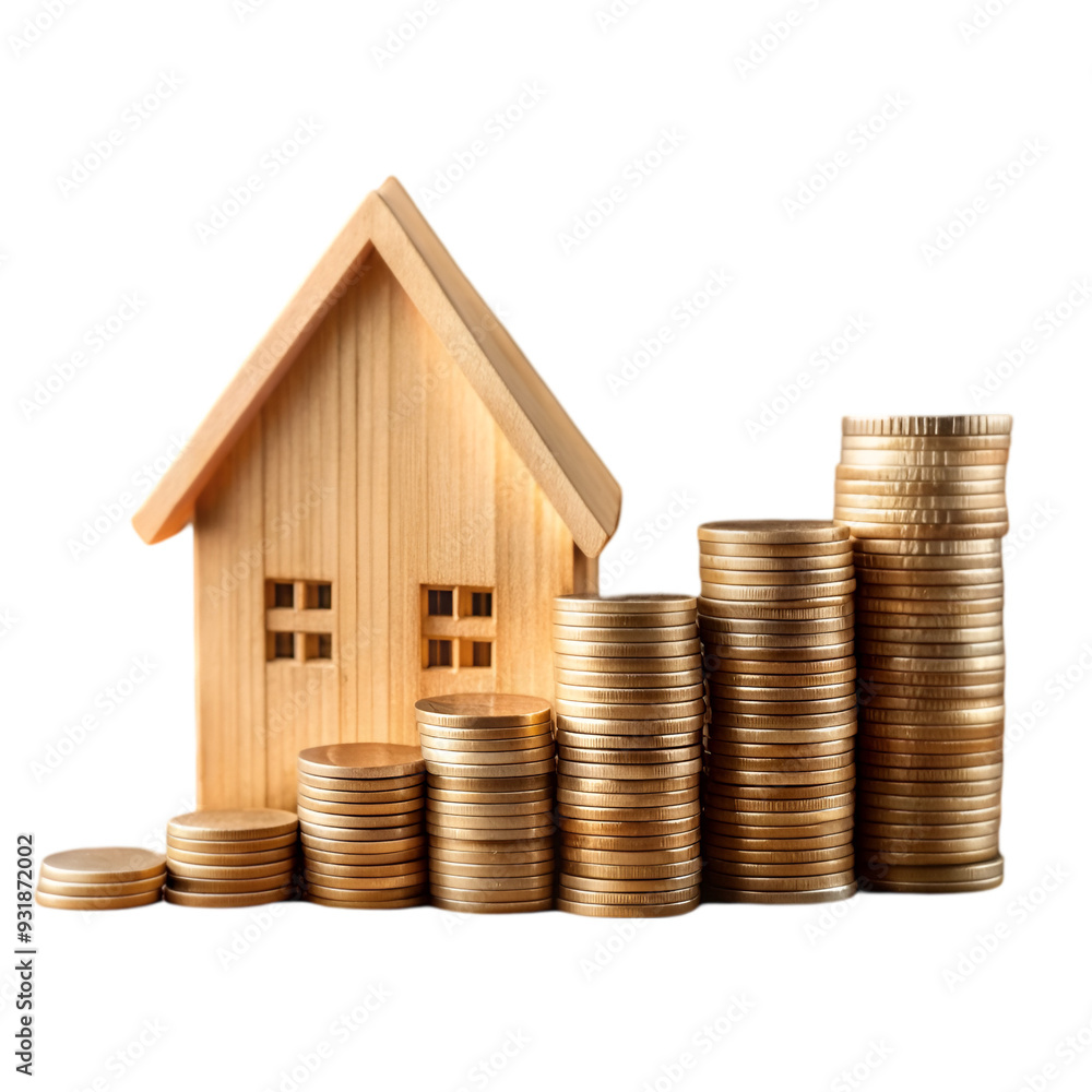 Stack of coins with residential model home Stack of coins with residential model home