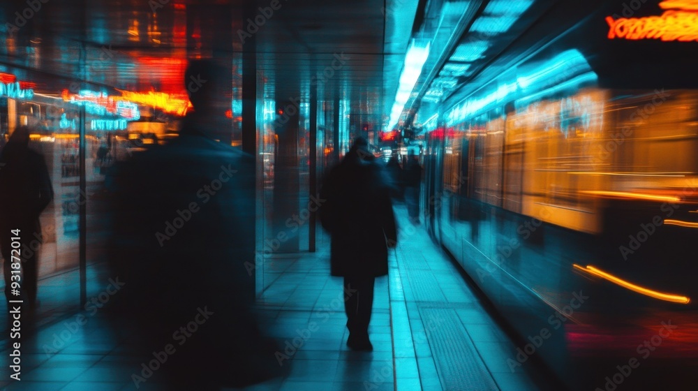 Blurry Silhouette of a Person Walking Past a Train Station Blurry Silhouette of a Person Walking Past a Train Station