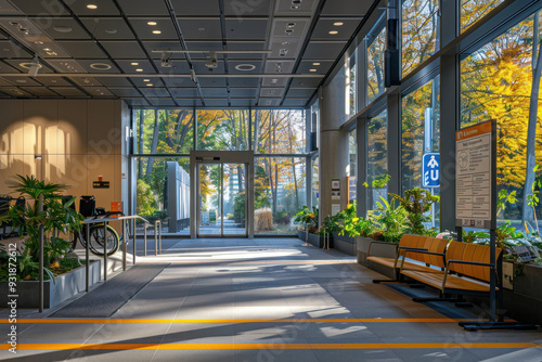 Bright, green conference hall space