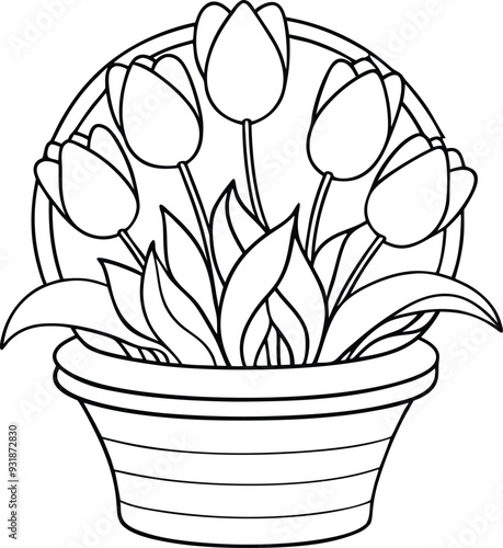 flower busket floor tobs line art illustration