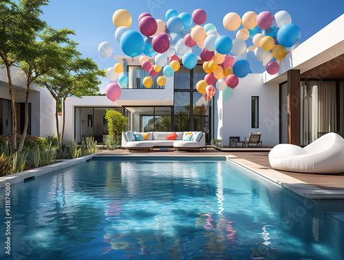 Fantastic Summer splash pool set for a vibrant summer party background