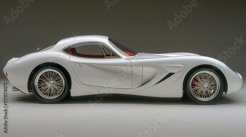 Sleek Silver Classic Sports Car with Streamlined Design..