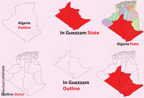 In Guezzam map vector of Algeria, In Guezzam line map, In Guezzam with city map, In Guezzam outline map photo