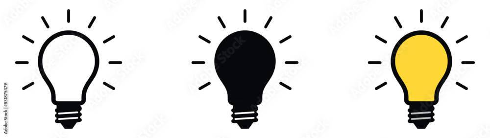 Light bulb icon set. Idea icon. Lamp concept. Light bulb, isolated in modern outline, flat, and colored design. Vector illustration Light bulb icon set. Idea icon. Lamp concept. Light bulb, isolated in modern outline, flat, and colored design. Vector illustration