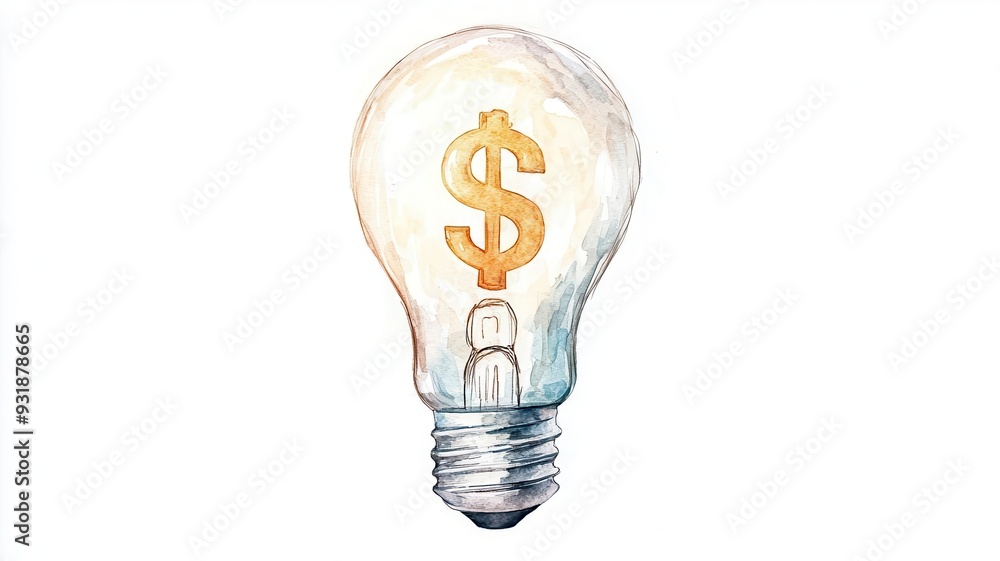 Light bulb with a glowing dollar sign filament, symbolizing innovative ideas leading to financial success and independence Light bulb with a glowing dollar sign filament, symbolizing innovative ideas leading to financial success and independence