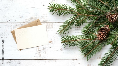 Christmas Card Mockup with Pine Branches and Cones