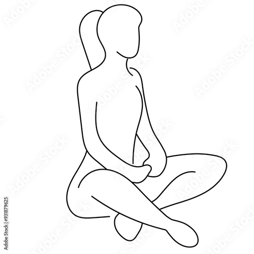 ヨガのポーズをする女性の線画イラスト