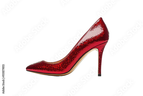 Ein roter Glitzer High Heel, transparenter Hintergrund  photo