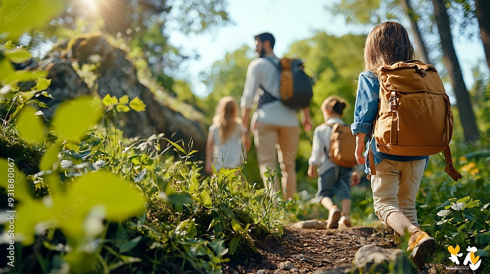 custom made wallpaper toronto digitalFamily Hiking Adventure in a Lush Green Forest: A family engaged in a hiking adventure through a lush and verdant forest, capturing the spirit of exploration and nature.