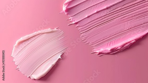 Swatches of cosmetic cream on a pink background
