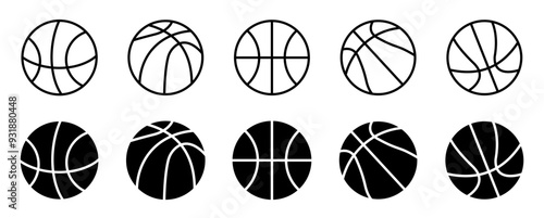 Basketball icon set. Basketball ball isolated icon. Basketball logo. Sport equipment symbol. Vector illustration.