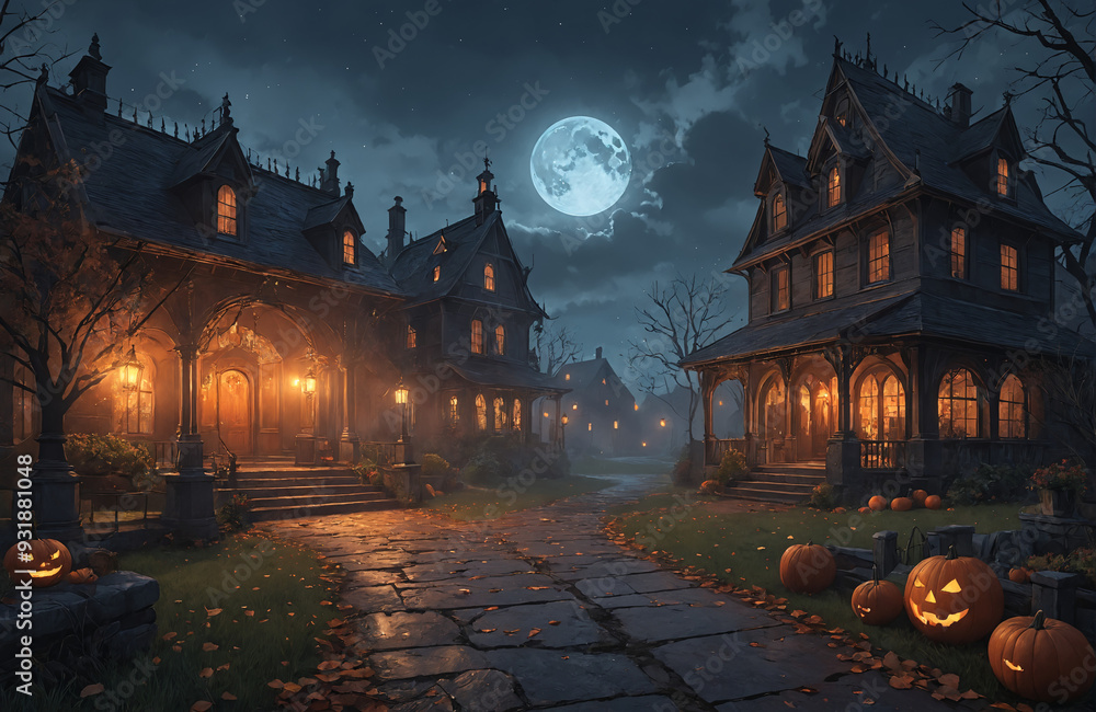 3d halloween render haunted house moon night pumpkin 3d halloween render haunted house moon night pumpkin