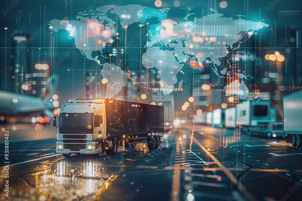 Global logistics: highlighted shipping routes Global logistics: highlighted shipping routes
