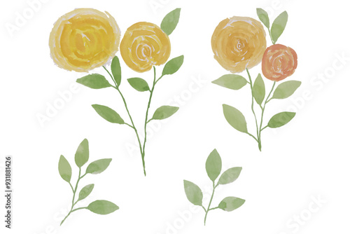Assortment of watercolor flowers, leaves illustration set - green leaf branches collection for wedding, greetings, stationary, wallpapers, fashion, background. olive, green leaves, Eucalyptus etc.