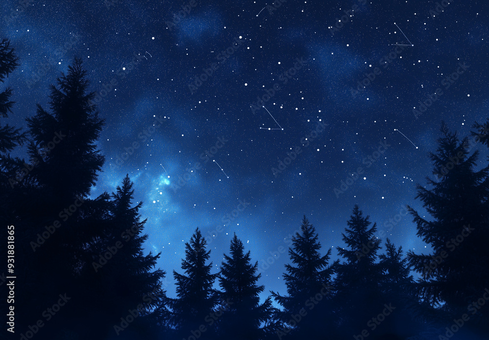 Fototapeta premium Starry Night Sky Over Forest Canopy