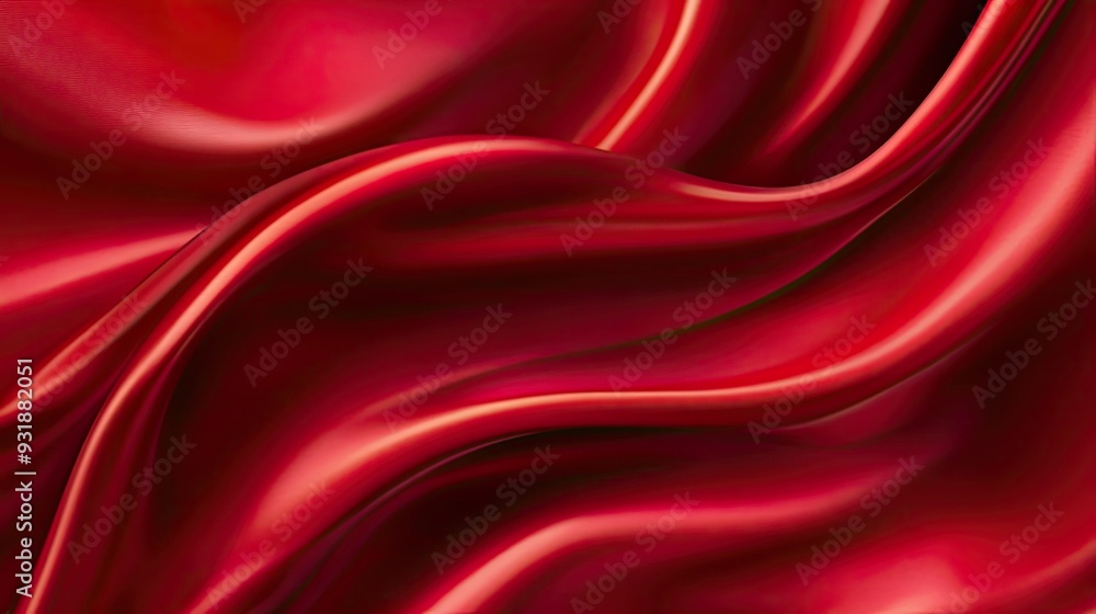 Abstract red silk fabric texture with soft, flowing waves and smooth, shiny surface.