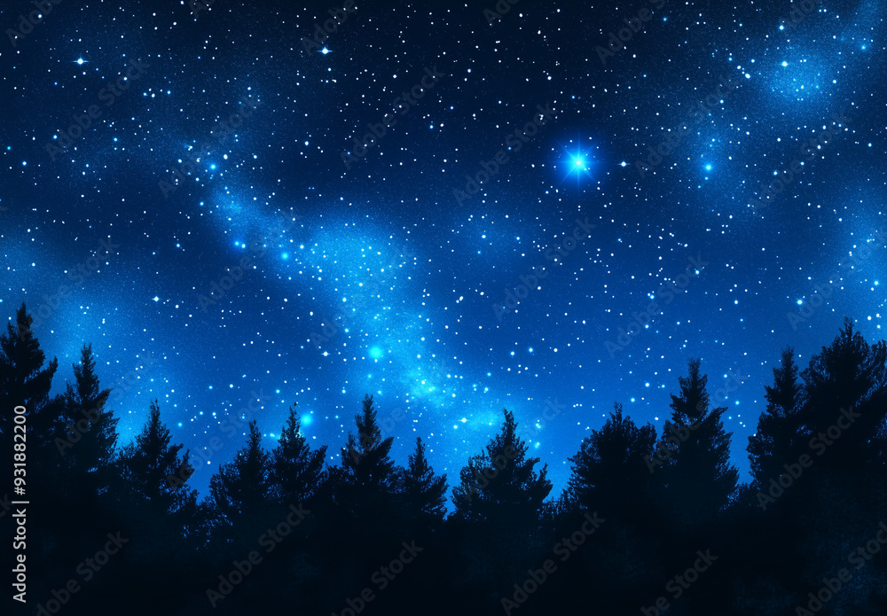 Naklejka premium Starry Night Sky Over Forest Canopy