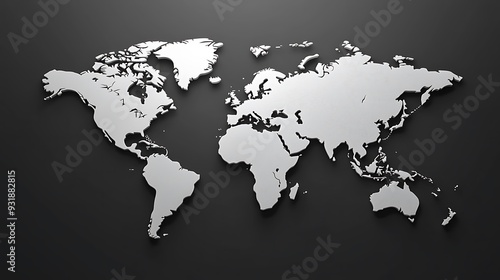 Fototapeta Naklejka Na Ścianę i Meble -  3D World Map on Black Background: Another version of a 3D world map on a black background, focusing on global visualization.