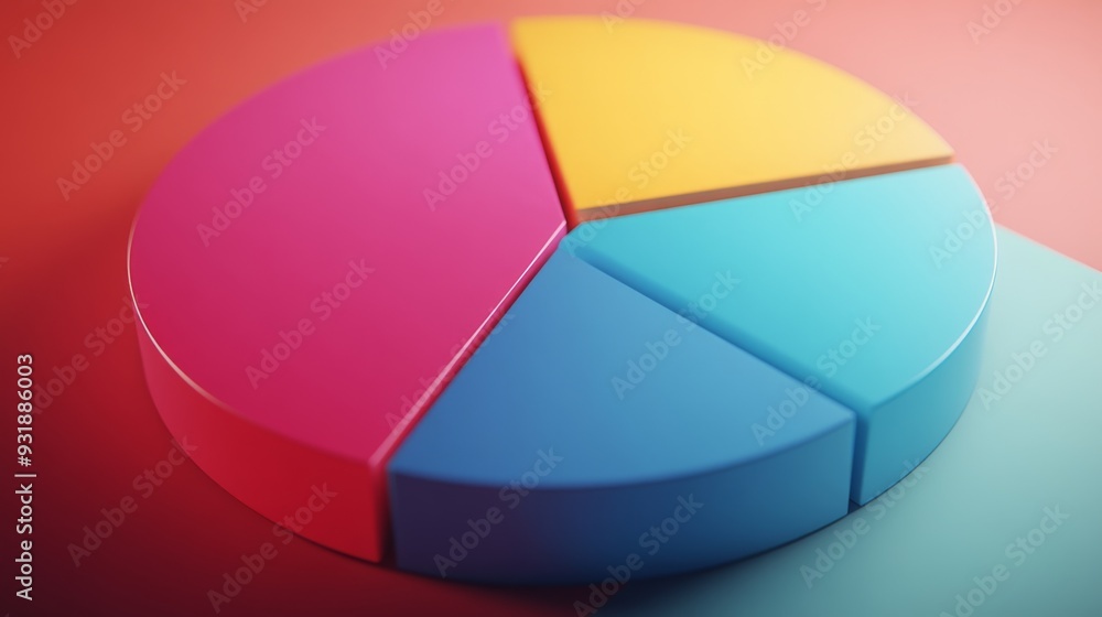 Obraz premium Detailed shot of a 3D pie chart with a shadowed effect, showing detailed breakdowns of data in a visually appealing and informative format.
