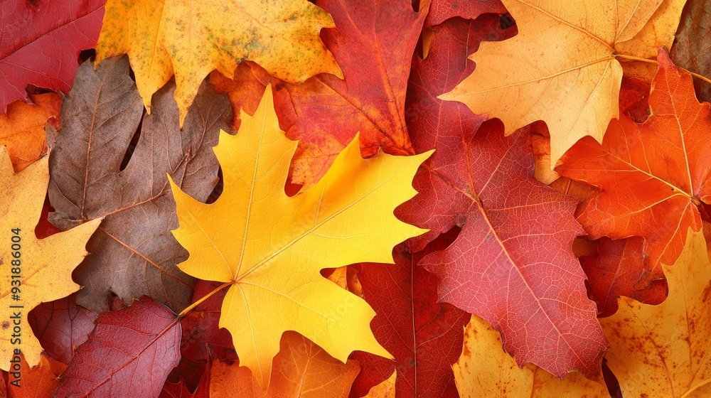 Autumnal Tapestry A vibrant closeup of overlapping fall leaves in red yellow and brown hues showcasing the intricate vein patterns and textural details Autumnal Tapestry A vibrant closeup of overlapping fall leaves in red yellow and brown hues showcasing the intricate vein patterns and textural details