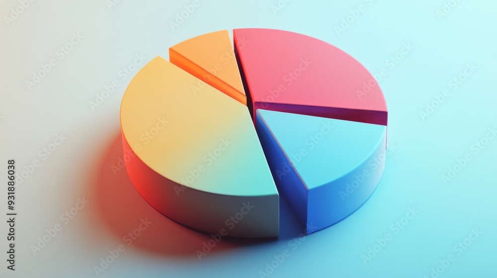 Obraz premium Detailed shot of a 3D pie chart with a shadowed effect, showing detailed breakdowns of data in a visually appealing and informative format.