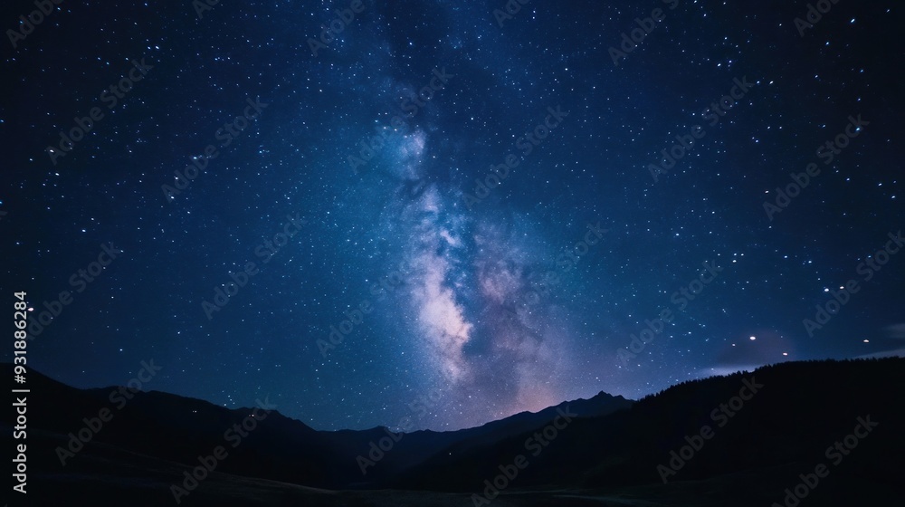 Fototapeta premium Milky Way Galaxy Over Silhouette of Mountains at Night