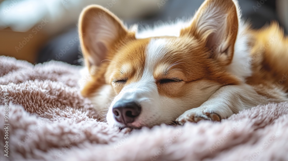 CloseUp of a Sleeping Corgis Face Soft Fur and a Fuzzy Blanket a Peaceful and Adorable Moment CloseUp of a Sleeping Corgis Face Soft Fur and a Fuzzy Blanket a Peaceful and Adorable Moment