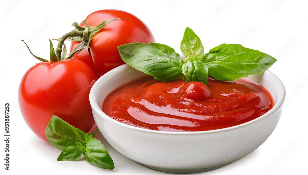 Ketchup in bowl isolated on white background. Portion of tomato sauce. With clipping path Ketchup in bowl isolated on white background. Portion of tomato sauce. With clipping path