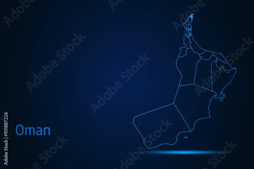 Abstract High Detailed Glow Blue Map on Dark Background of Map of Oman symbol for your web site design map logo, app, Travel. Vector illustration eps 10.	
