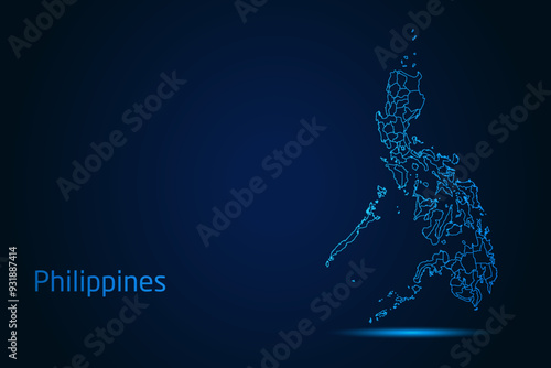 Abstract High Detailed Glow Blue Map on Dark Background of Map of Philippines symbol for your web site design map logo, app, Travel. Vector illustration eps 10.	
