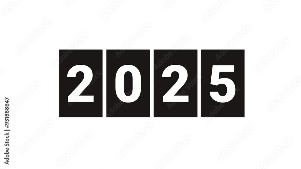 Happy New Year 2025 Flip Animation on White Background Happy New Year 2025 Flip Animation on White Background