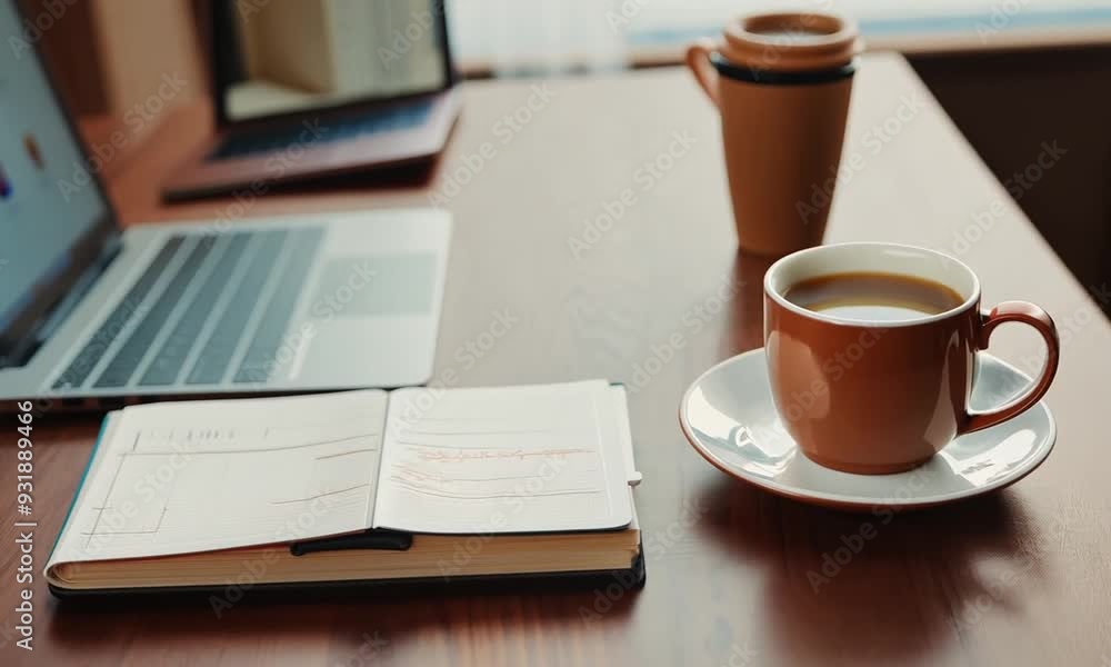 パソコンとコーヒーのあるデスク パソコンとコーヒーのあるデスク