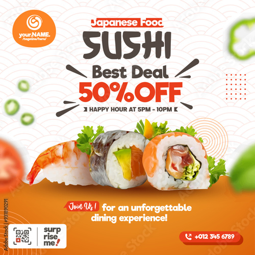 Sushi restaurant flyer design template for promotional
