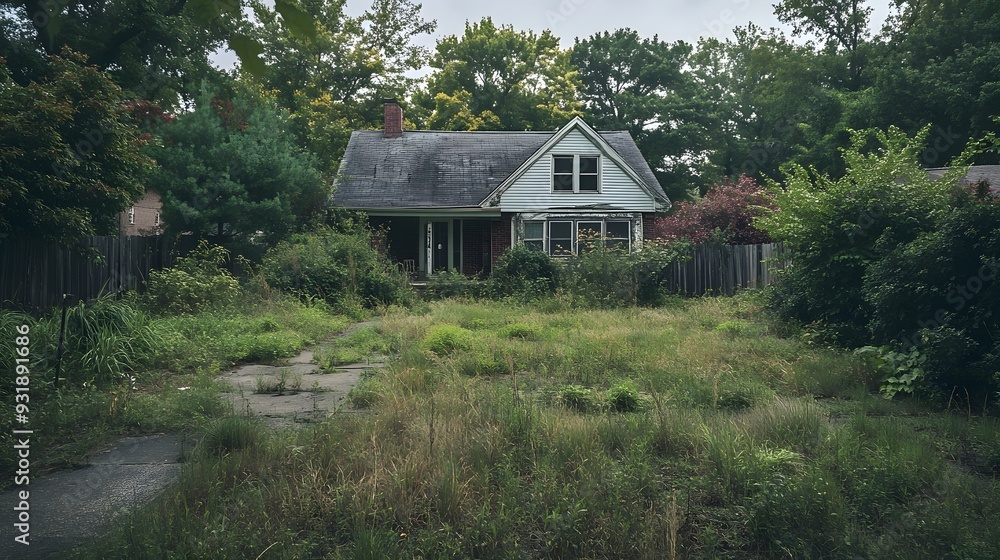 11. **A neglected suburban neighborhood with overgrown lawns and wildlife 11. **A neglected suburban neighborhood with overgrown lawns and wildlife