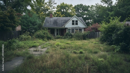 11. **A neglected suburban neighborhood with overgrown lawns and wildlife