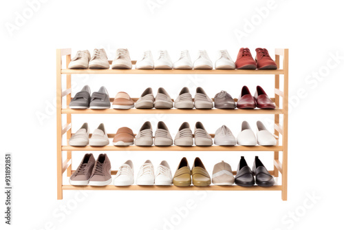 freestanding shoe rack with a space-saving design, maximizing storage capacity while minimizing floor space. ,Isolated on white background