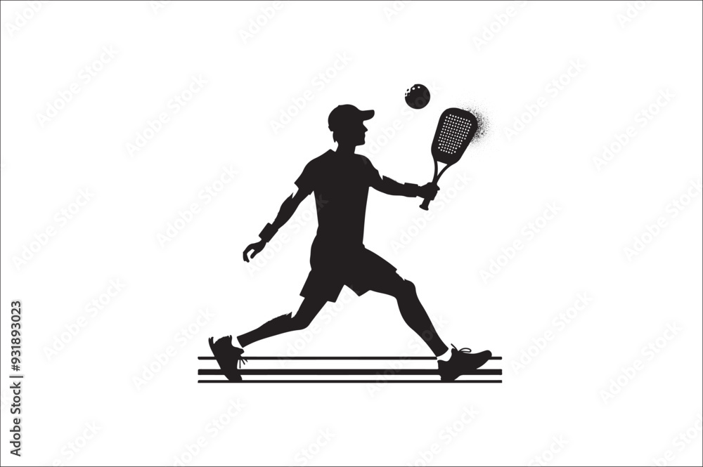 Obraz premium Pickleball player silhouette. Pickleball player vector silhouette on white background. Pickleball player vectore illustration. Pickleball player silhouette bundle.