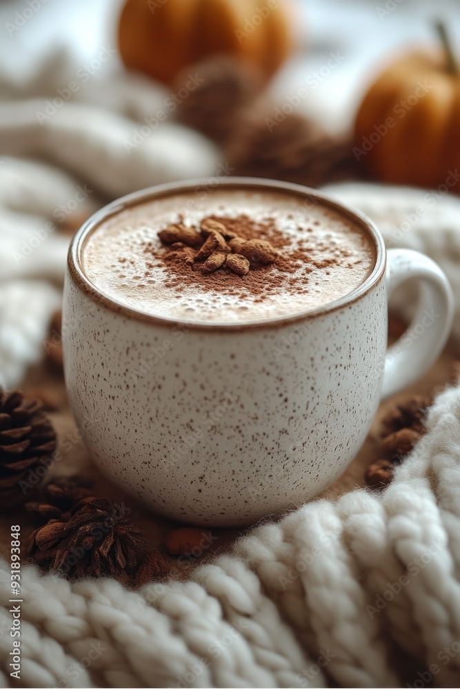 Cozy Autumn Vibes: A Warm Cup of Cocoa with Pumpkin Spice and Knitted Blanket. Cozy Autumn Vibes: A Warm Cup of Cocoa with Pumpkin Spice and Knitted Blanket.