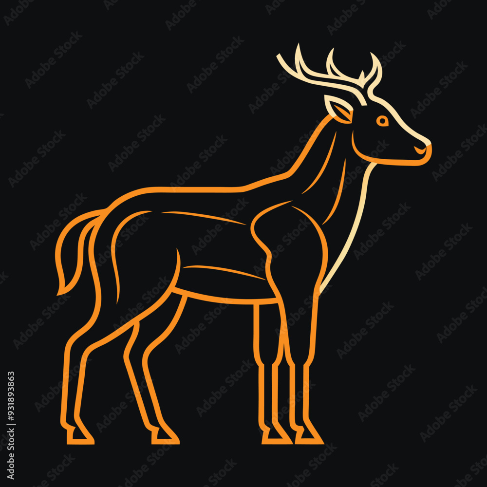 Fototapeta premium illustration of a deer isolated on white, silhouette animal outline.