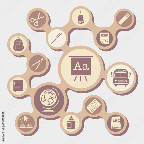 Festival of knowledge. Monochrome school icons. School supplies icons collection. School education.