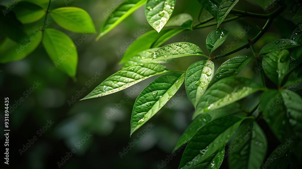 Low key green leafs dark nature background : Generative AI Low key green leafs dark nature background : Generative AI
