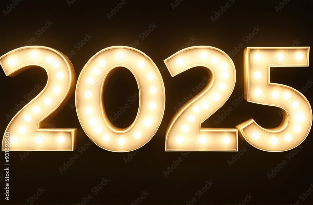 Volumetric luminous numbers 2025 on a dark background Volumetric luminous numbers 2025 on a dark background
