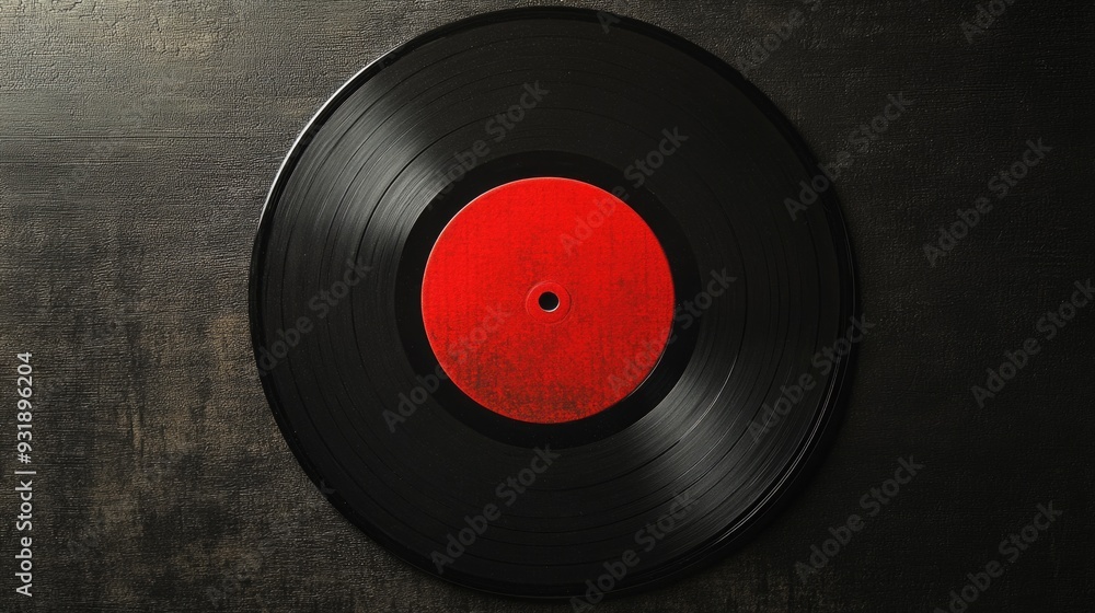 Obraz premium Black vinyl record with red disc