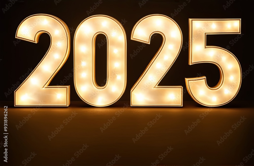 Volumetric luminous numbers 2025 on a dark background Volumetric luminous numbers 2025 on a dark background