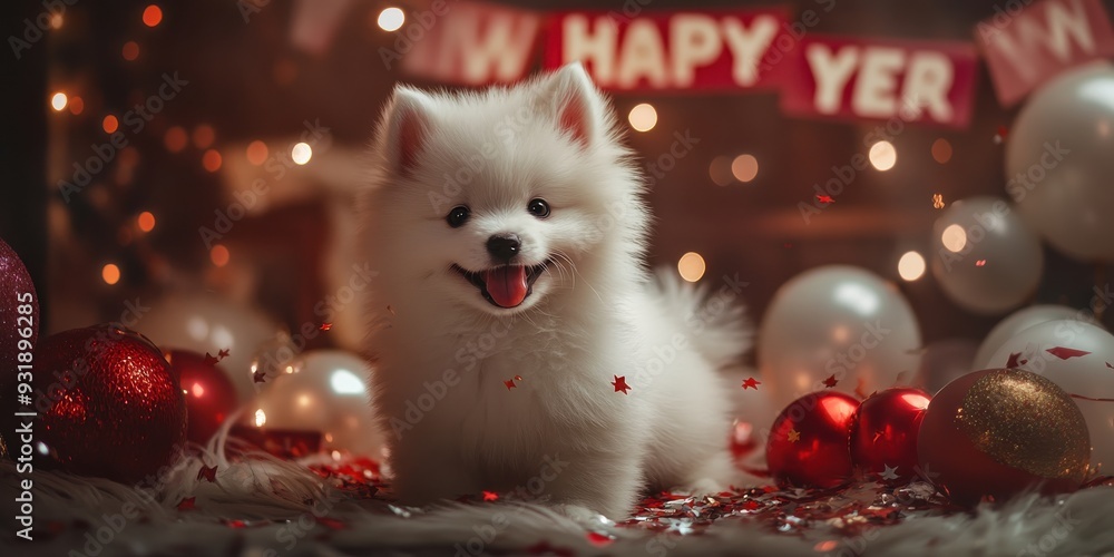 Obraz premium Samoyed dog on christmas day