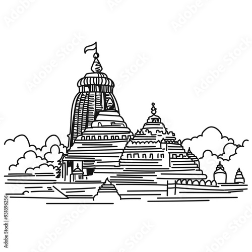 Jagannath temple puri odisha,(Orissa) India vector illustration or sketch