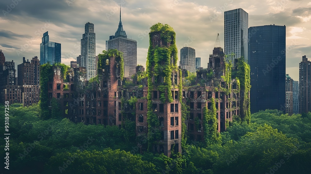 1. **An abandoned city skyline overtaken by nature 1. **An abandoned city skyline overtaken by nature