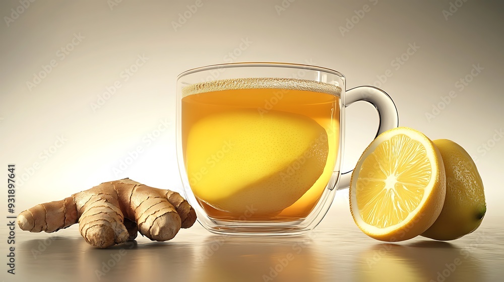 Ginger, Lemon, and Tea in a Glass Mug Ginger, Lemon, and Tea in a Glass Mug